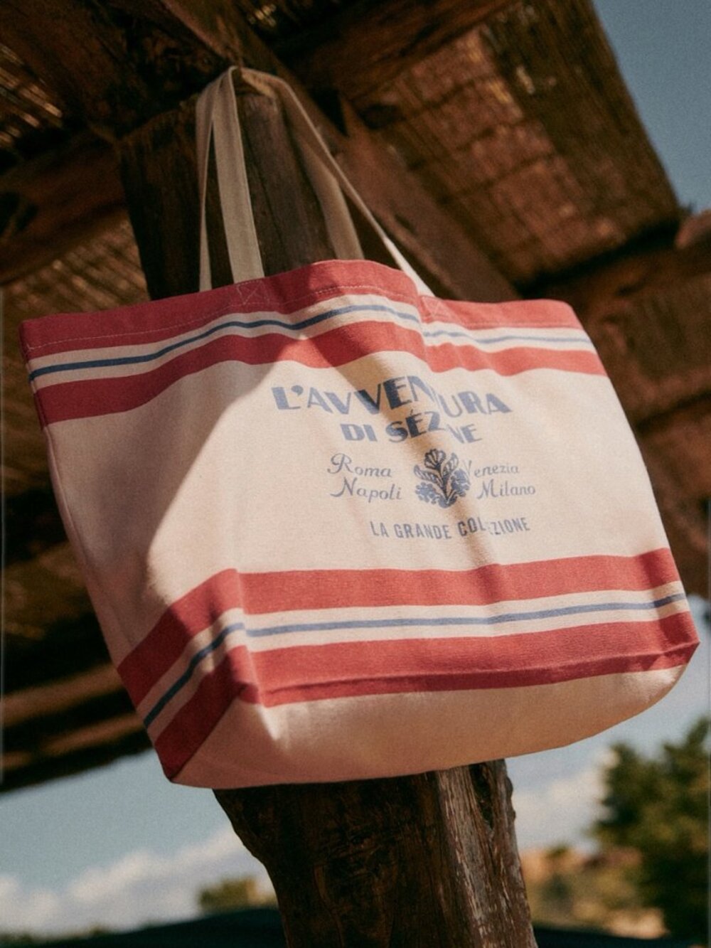 NWT Sezane limited edition Italy l'Avventura cotton canvas tote red stripe heart - Picture 1 of 8